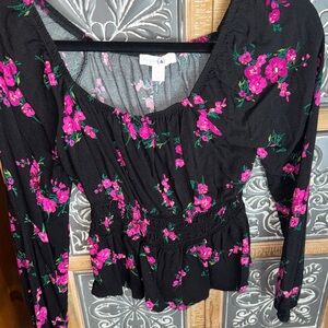 The Children's Place Black Top with Bright Pink Floral Print